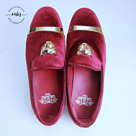 NWT Royal Shoes Velvet Loafers Red Gold Men 7.5 - Picture 11 of 14